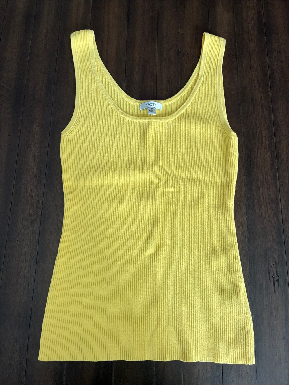 Cache Yellow Ribbed Scoop Neck Tank